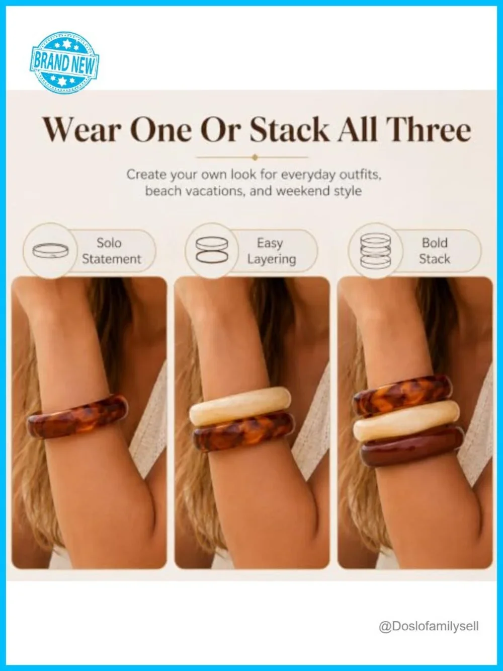 3 Pack Chunky Acrylic Bangle Bracelets Set Stackable Resin Bangles for Women